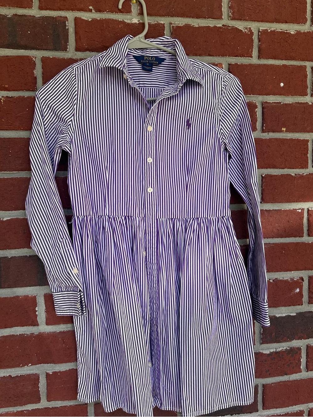 Polo by Ralph Lauren Purple & White Striped Button-Front Girls Dress